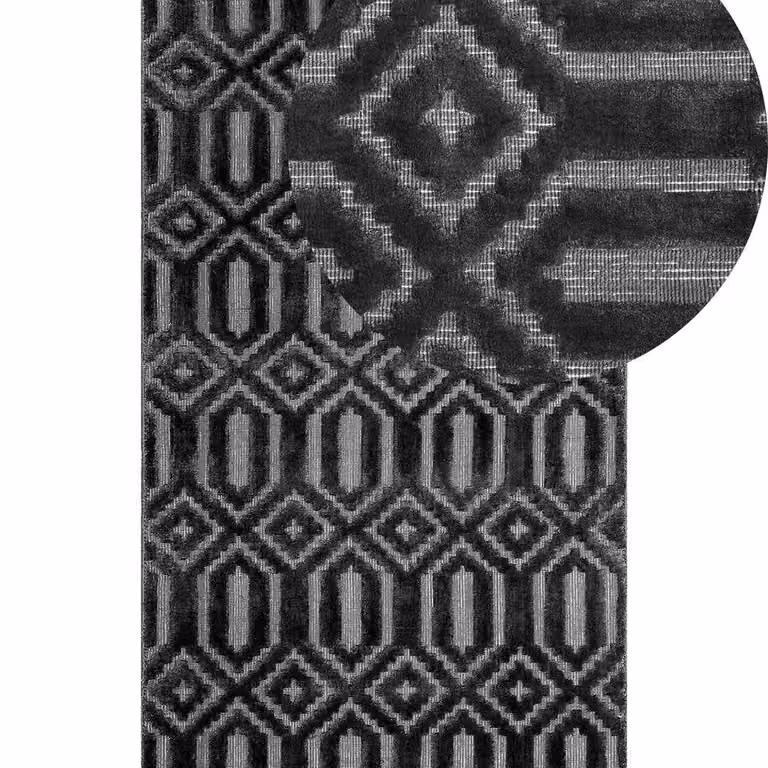Wyld and Coco Grey Viscose Geometric Hand-Woven Flatweave Rectangular Rug W: 80 cm, L: 150 cm