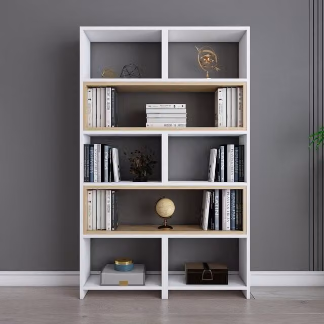 Decorotika Poyraz 5-Tier Extendable Corner Bookshelf in White and Oak