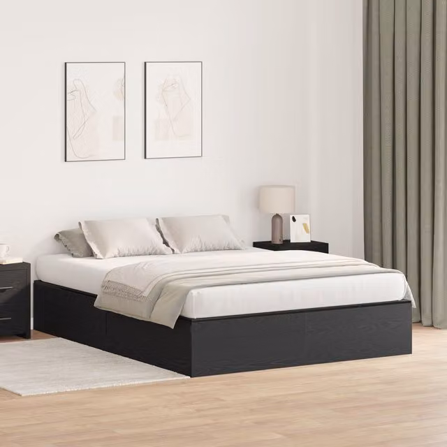 Berkfield Home Modern Storage Bed Frame in Black Oak, W: 140 cm, L: 200 cm