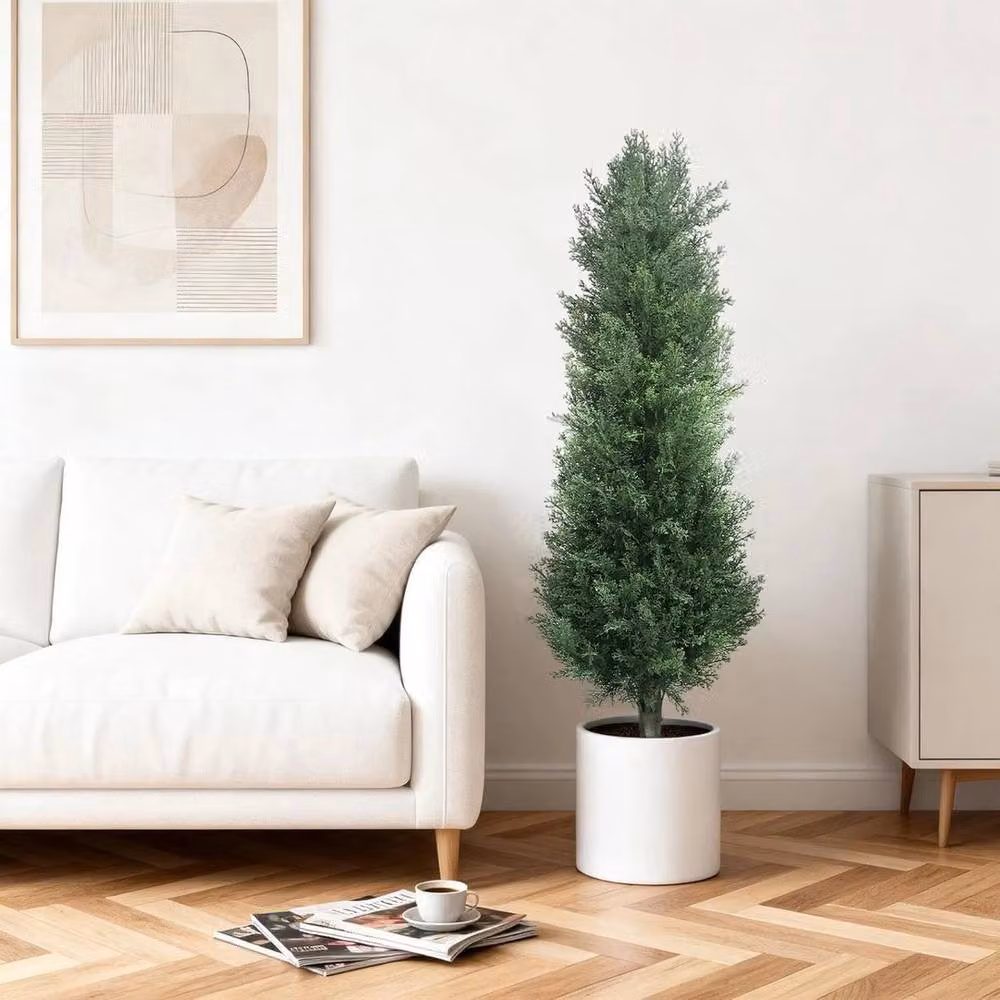 VOGREX Set of 2 UV Resistant Artificial Cedar Topiary Trees in Green, Height: 90 cm – 2