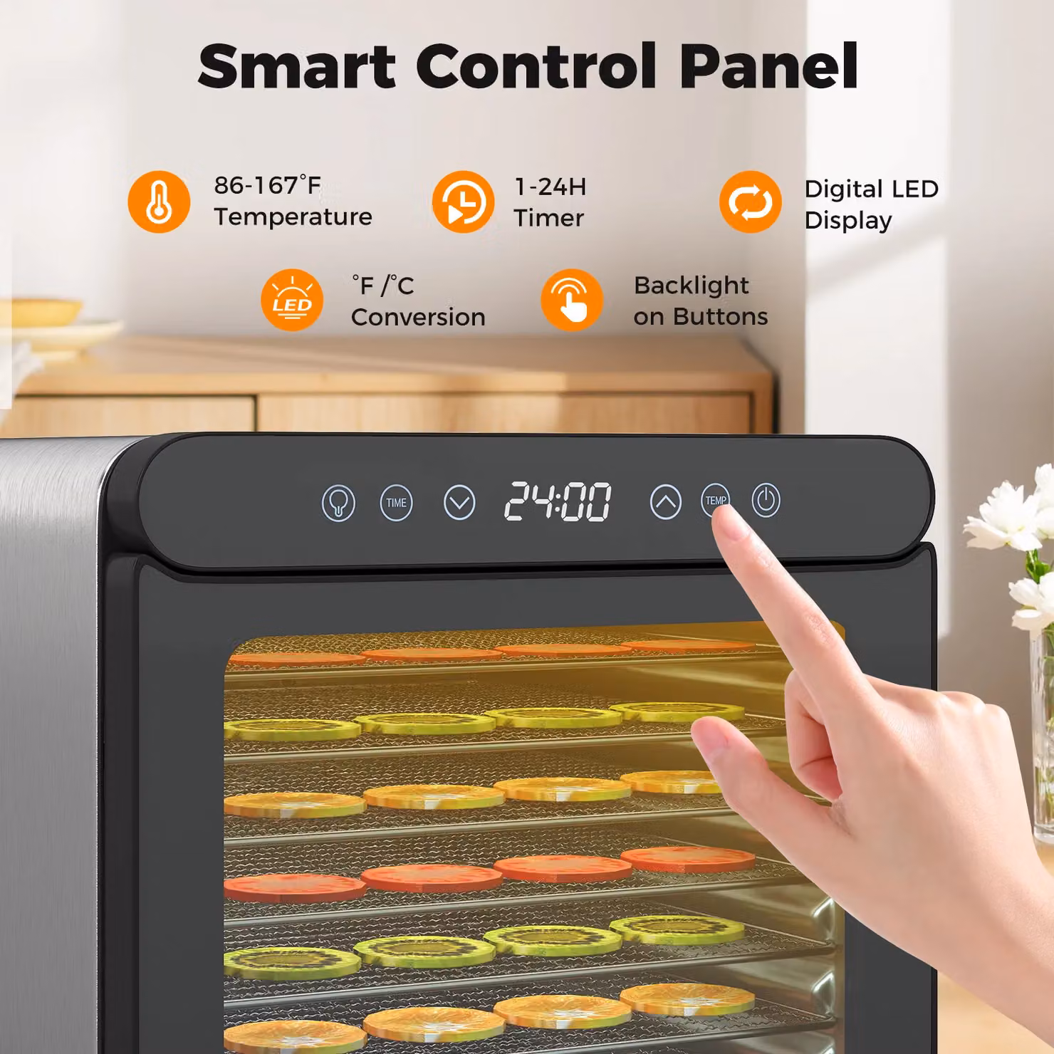 Gymax Food Dehydrator with 7 Stainless Steel Trays and 1-24H Timer in Silver – 5