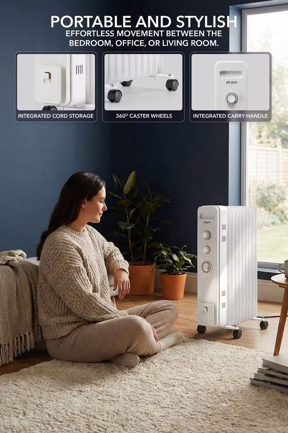 Air Pro 2500W 11 Fin Portable Oil Filled Electric Radiator Heater in White – 7