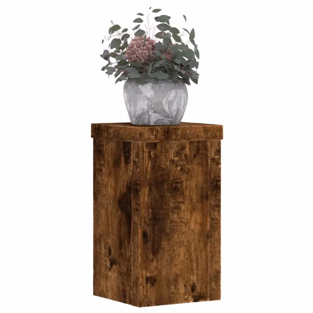 Berkfield Home Set of 2 Modern Square Tabletop Plant Stands in Brown Smoked Oak, W/D/H: 10 x 10 x 18 cm – 3