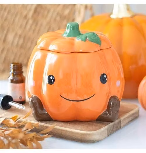 KDMD Orange Ceramic Smiling Pumpkin Oil Burner and Wax Warmer for Tealights