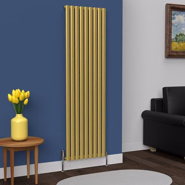 Lux Heat Oval Coloured Vertical Radiator in Metallic Gold, H 180 cm x W 54 cm