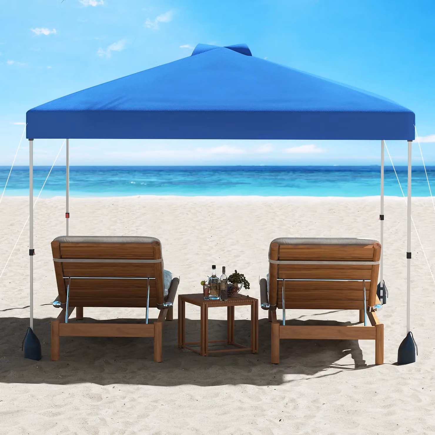 Costway Pop up Canopy Tent with 1 Sidewall and Wheeled Bag, Blue, W: 300 cm x D: 300 cm x H: 266 cm – 4
