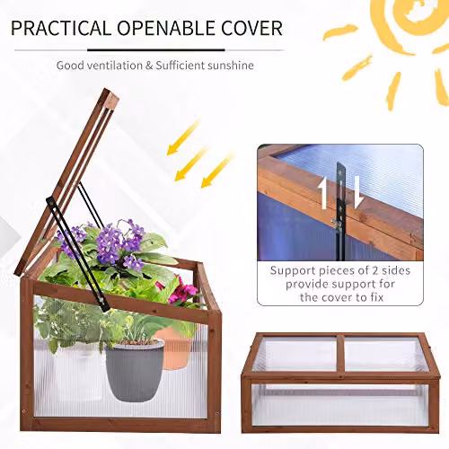 Outsunny Brown Wooden Cold Frame Greenhouse with Transparent Polycarbonate for Plants W/D/H: 100 x 65 x 40 cm – 5