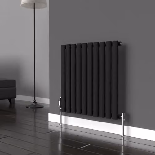 Lux Heat Black Oval Horizontal Single Panel Designer Steel Radiator, H 60 cm x W 54 cm – 1