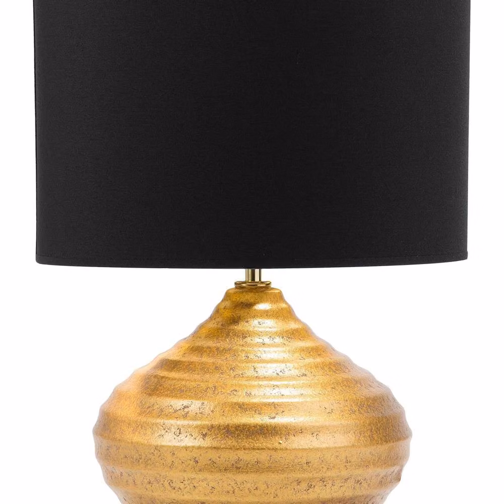 Wyld and Coco Gold Ceramic Table Lamp with Fabric Shade, Height: 42 cm – 2