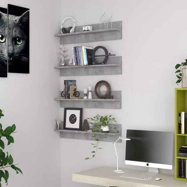 Berkfield Home Wall Shelf, 4 Piece Set, Concrete Grey, W: 80 cm, D: 18 cm, H: 11.5 cm