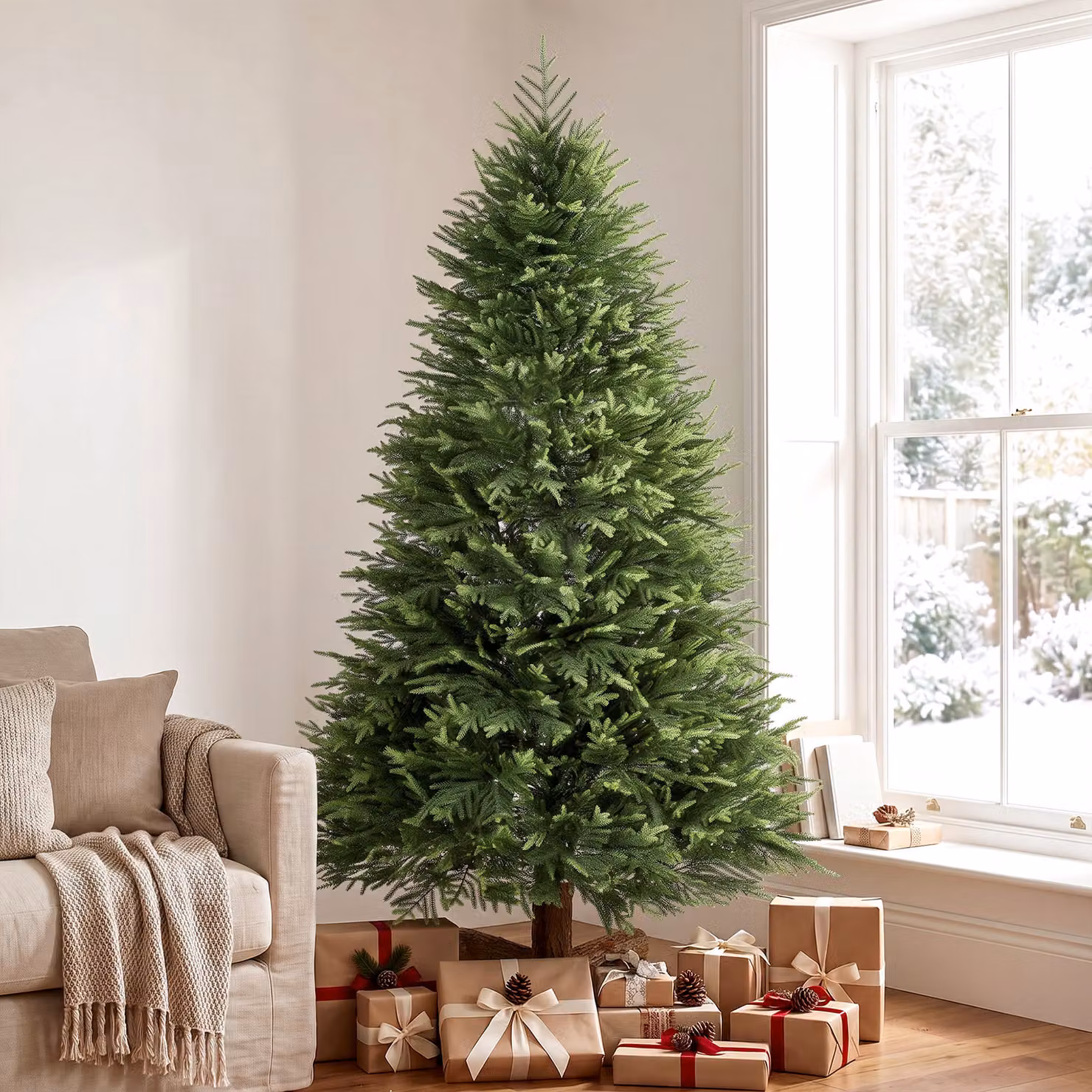 HOMCOM 7ft Artificial Christmas Tree with Realistic PE and PVC Branch Tips and Fir Wood Base, Green – 2