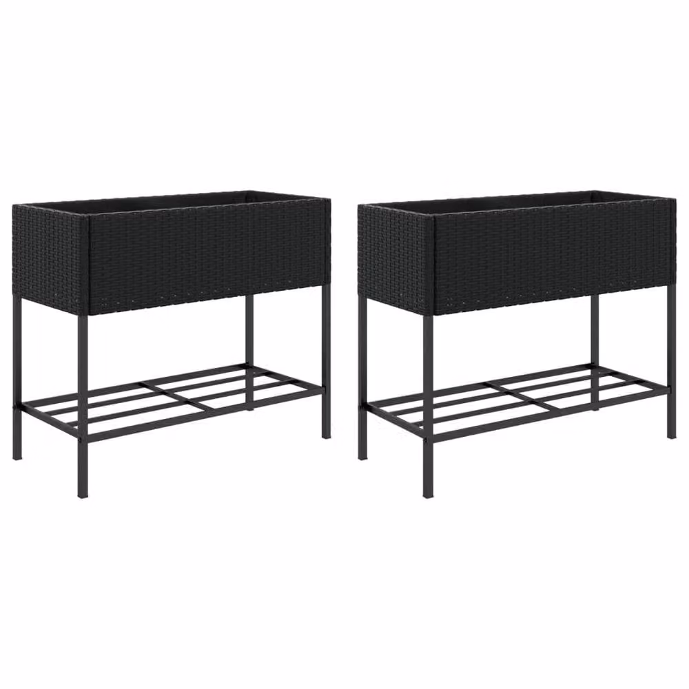 Berkfield Home Garden Planters with Shelf, 2 Piece Set, Black, W/D/H: 90 x 40 x 75 cm – 2