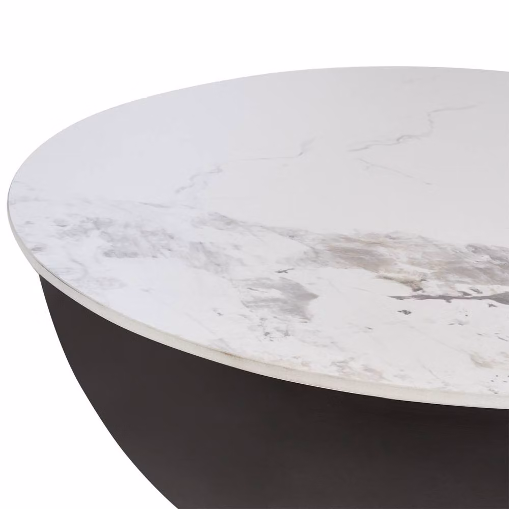 Wyld and Coco Round Coffee Table with Matt Sintered Stone Top and Metal Base, Diameter: 74 cm, Height: 37 cm – 4