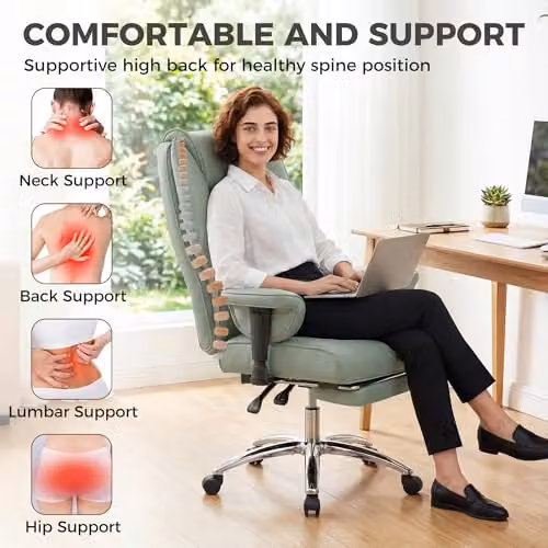 HOMCOM Green Executive Office Chair with Footrest, Ergonomic Reclining Synthetic Leather Chair with Headrest and Armrests, W/D/H: 70 x 78 x 126 cm – 3