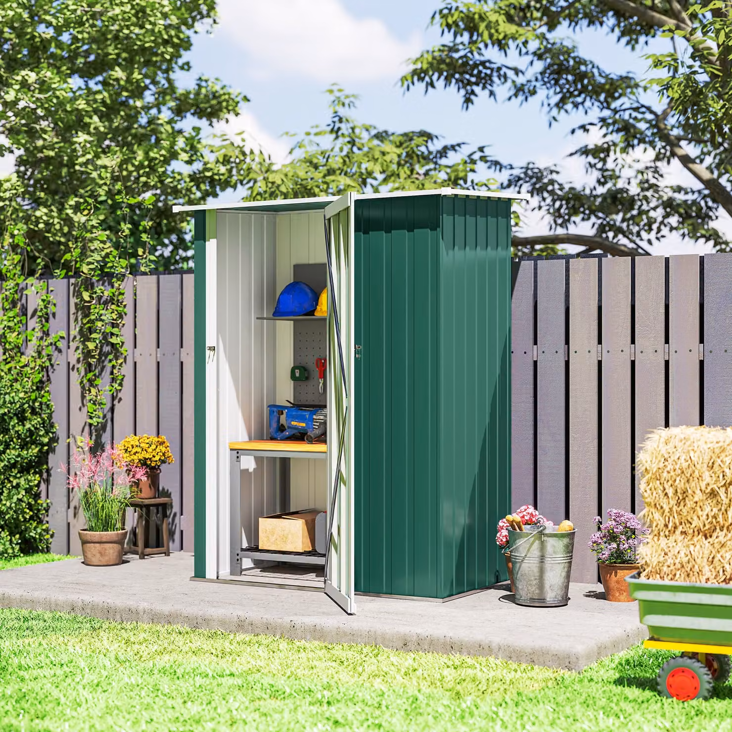 Outsunny Green Metal Outdoor Storage Shed with Sloped Roof – 7