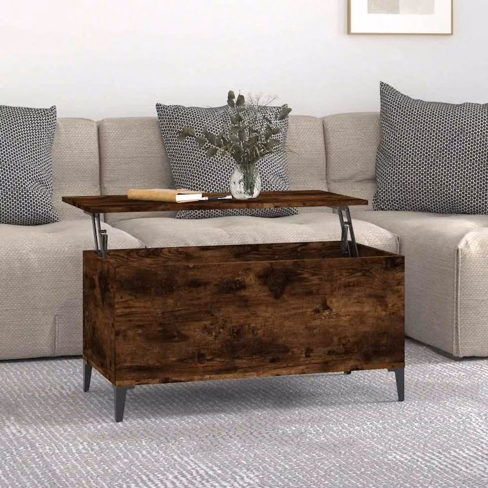 Berkfield Home Decorative Coffee Table in Smoked Oak Brown with Lift Mechanism, W: 90 cm, D: 44.5 cm, H: 45 cm – 1