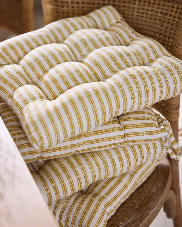 Dibor Vintage Style Yellow Striped Quilted Garden Chair Seat Pad, W/D: 40 x 40 cm – 4