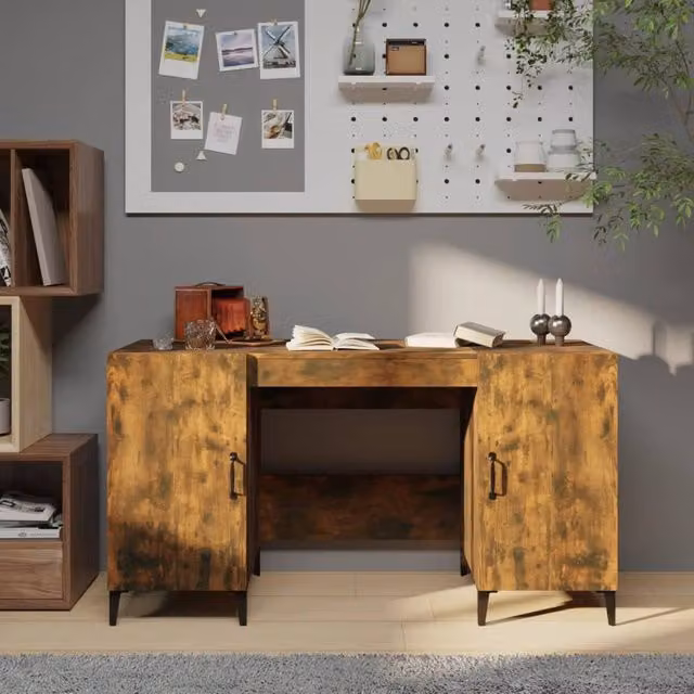 Berkfield Computer Desk in Smoked Oak Brown, W/D/H: 140 x 50 x 75 cm – 1