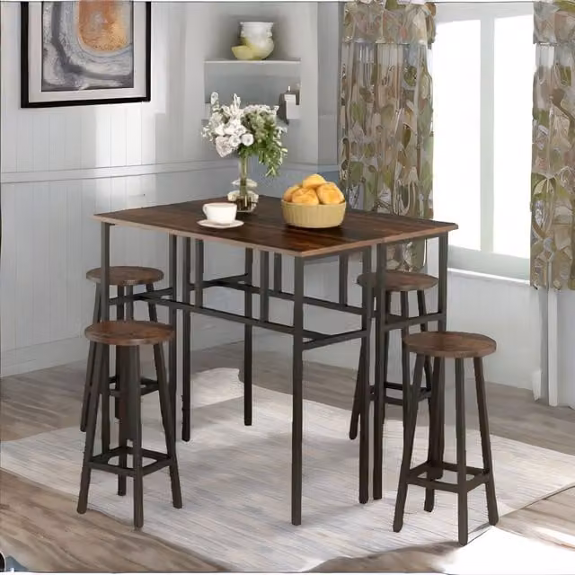 Furnold Industrial Dining Table and Chairs Set in Brown and Black