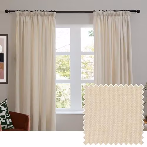 Riva Home Chenille Blackout Pencil Pleat Curtain Pair in Beige, W: 117 cm, H: 183 cm – 1