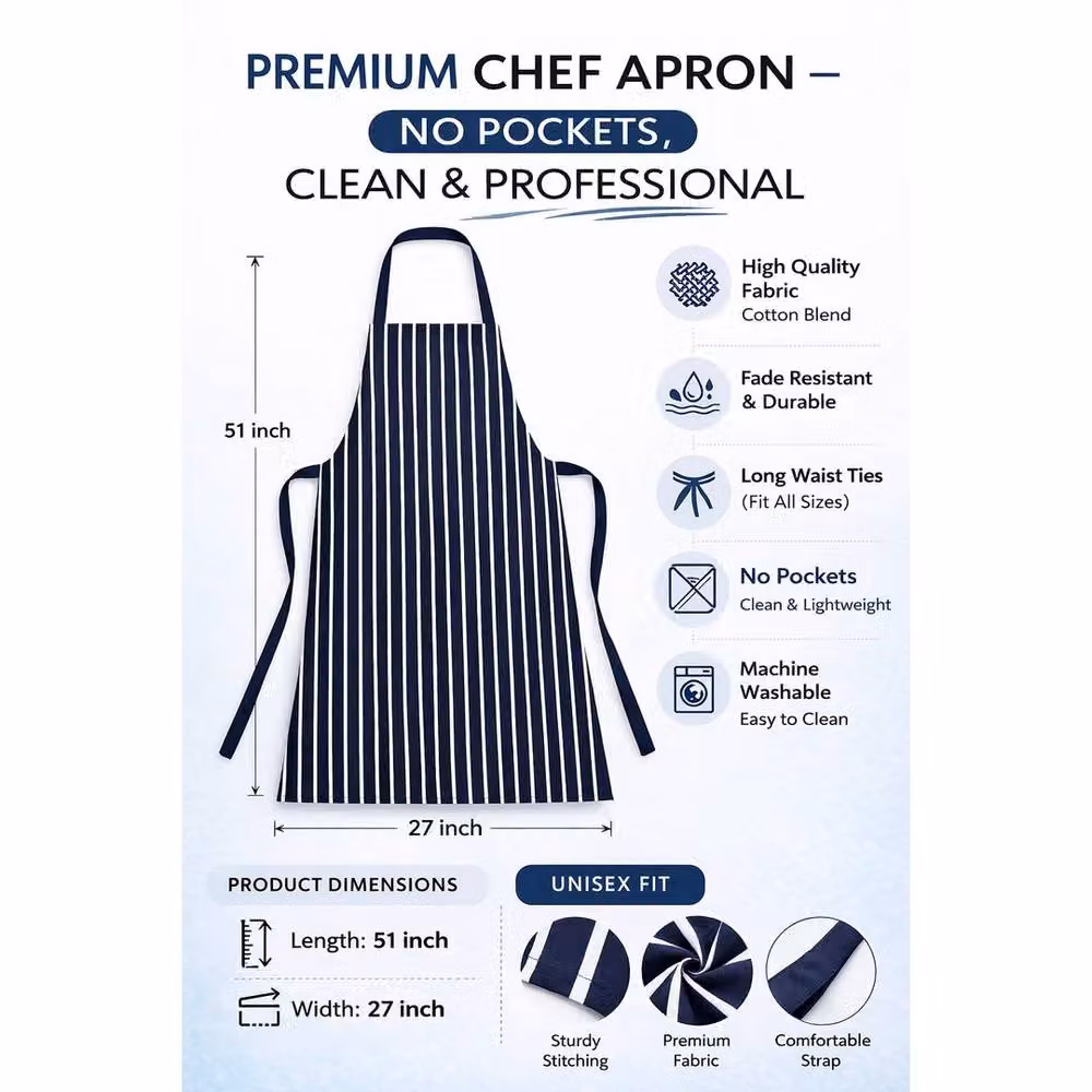 FLAVORA Unisex Waterproof Chef Apron in Navy Blue with Adjustable Strap, 100 cm – 2
