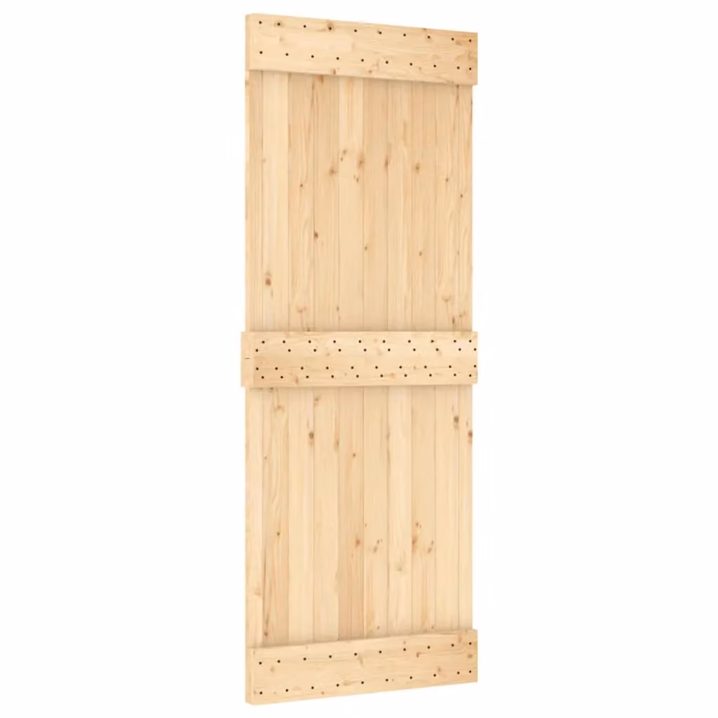 Berkfield Home Rustic Solid Wood Pine Sliding Door with Hardware Set, Brown, W: 80 cm, H: 210 cm – 2