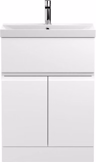 Balterley Mavesyn 2 Door 1 Drawer Freestanding Vanity Basin Unit in Satin White, Width: 60 cm – 1