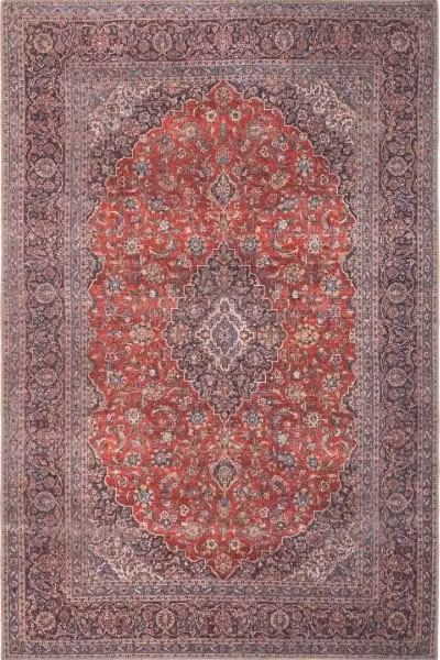 Kukoon Red and Navy Blue Persian Style Non-Slip Washable Low Pile Oriental Rug, W: 240 cm, D: 330 cm