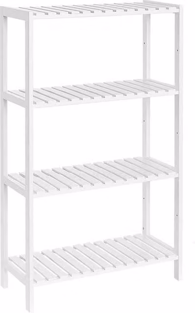 KORVIXA White Bamboo 4-Tier Storage Shelf with Adjustable Shelves, W/D/H: 100 x 100 x 10 cm