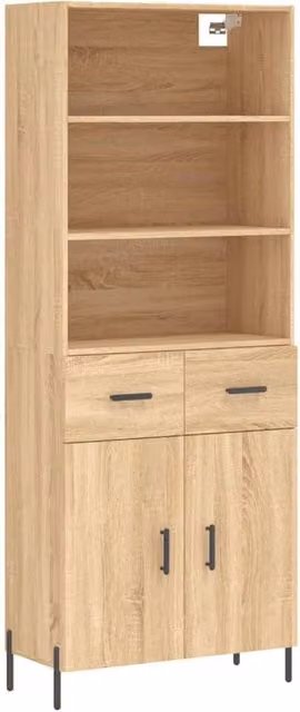 Berkfield Home Sonoma Oak Highboard in Light Tan, W/D/H: 69.5 x 34 x 180 cm – 1