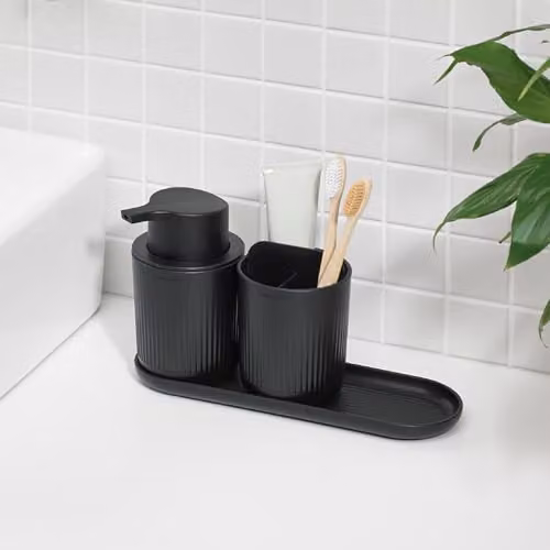 ReBorn Stone Bathroom Accessory Set of 3 including Soap Dispenser, Toothbrush Holder and Tray – 2