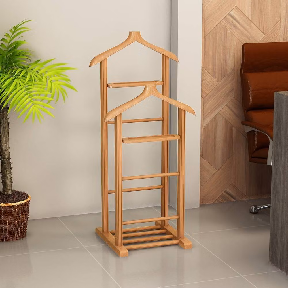 CALICOSY BETA Solid Wood Valet Stand, Brown, Height: 120 cm, Width: 46 cm, Depth: 33.5 cm – 2