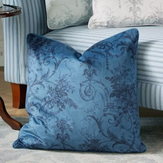 Laura Ashley Tuileries Velvet Filled Square Cushion, Midnight Blue, W x D: 50 x 50 cm