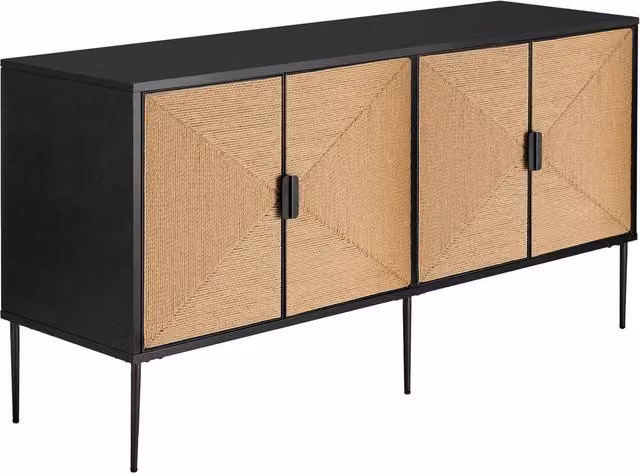 tectake Juna Sideboard with 4 Doors and 2 Media Compartments in Black and Brown Multicolour – 6