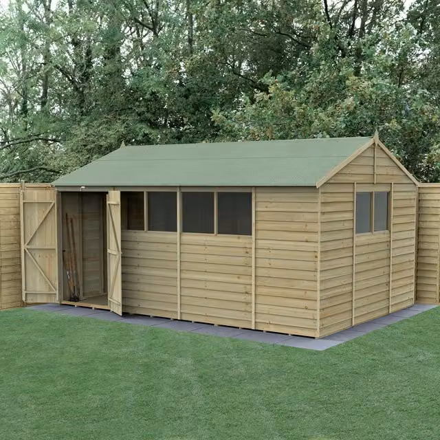 Forest Gardens 4LIFE Reverse Apex Lean-to Wood Shed in Brown with Double Doors and Gable Roof