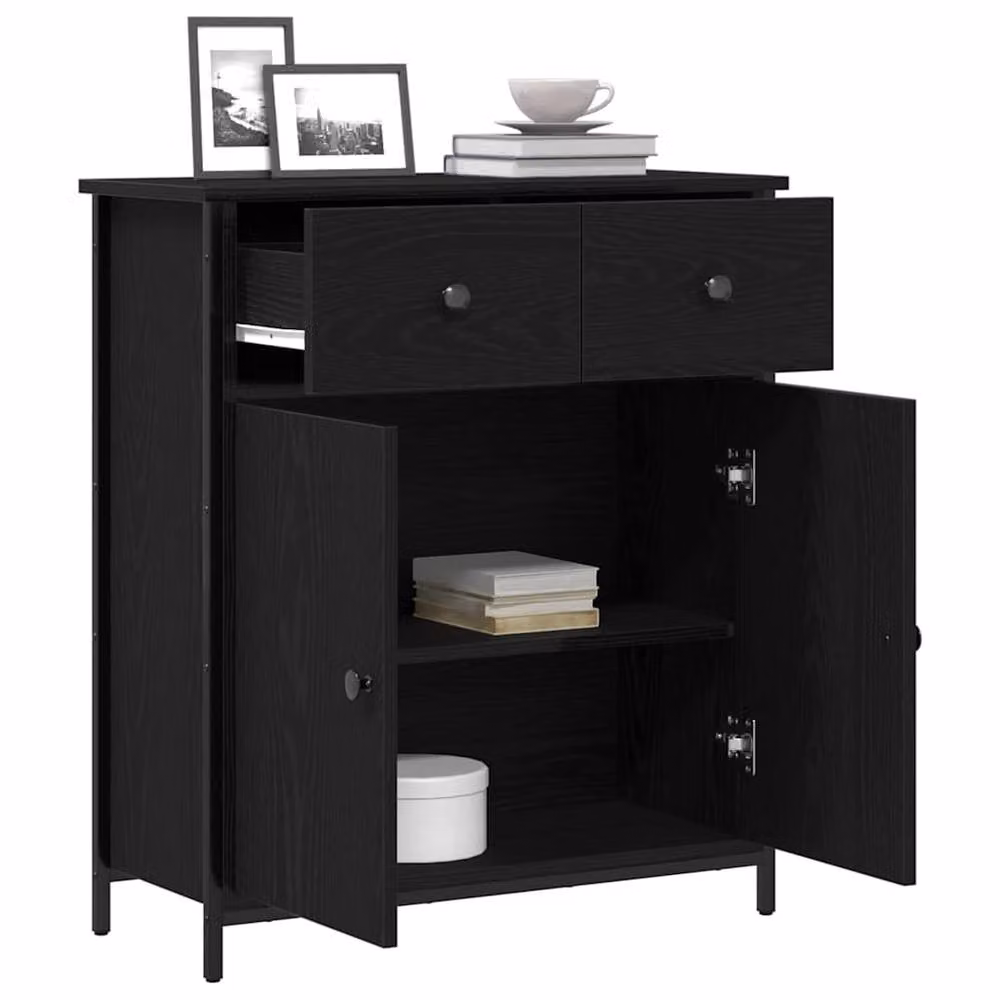 Berkfield Home Black Oak Sideboard in Engineered Wood and Steel, W/D/H: 70 x 30 x 80 cm – 3