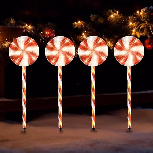 Shatchi Red Lollipop and Candy Cane Christmas Pathway Lights, Set of 8, 63 cm – 2