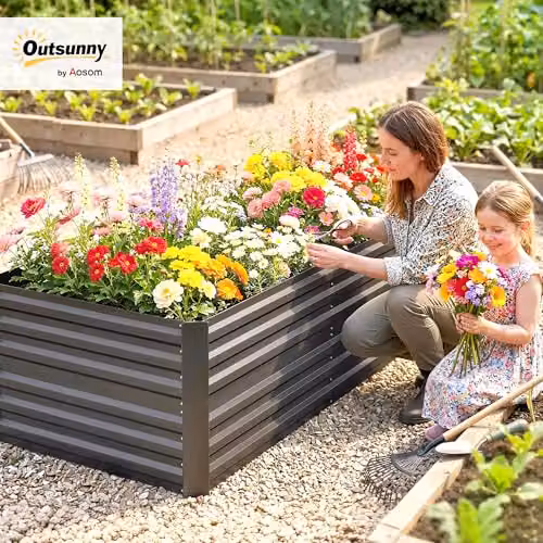 Outsunny Galvanised Steel Raised Bed for Vegetable and Ornamental Gardens, Grey, W: 180 cm, D: 90 cm, H: 59 cm – 2