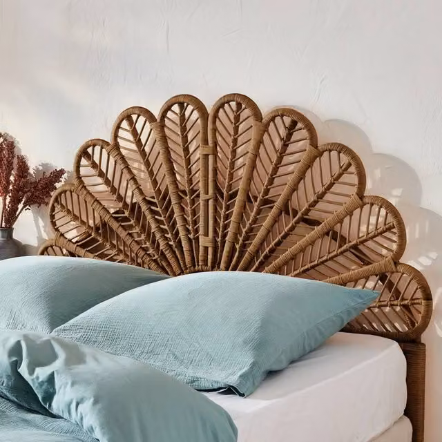 sweeek Dark Rattan Headboard in Beige and Brown, 160cm