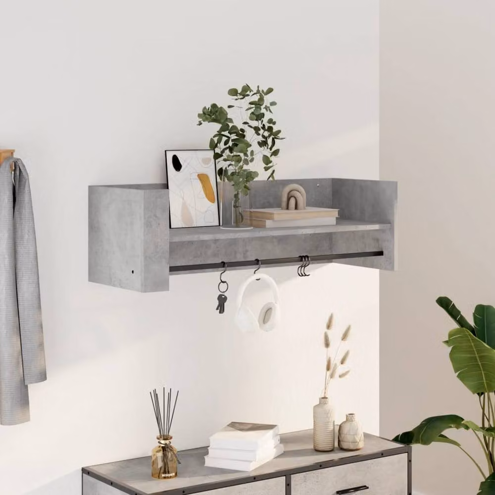 Berkfield Home Wall Mounted Industrial Shelf in Concrete Grey, W/D/H: 100 x 35 x 30.5 cm – 2