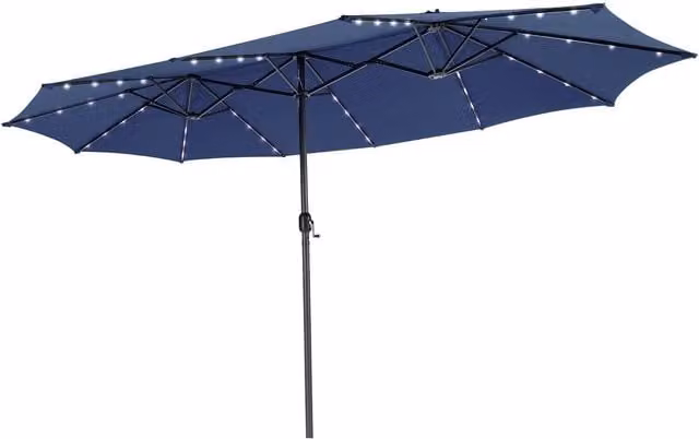 COSTWAY Extra Large Outdoor Parasol Sun Umbrella with 48 Solar LED Lights in Blue