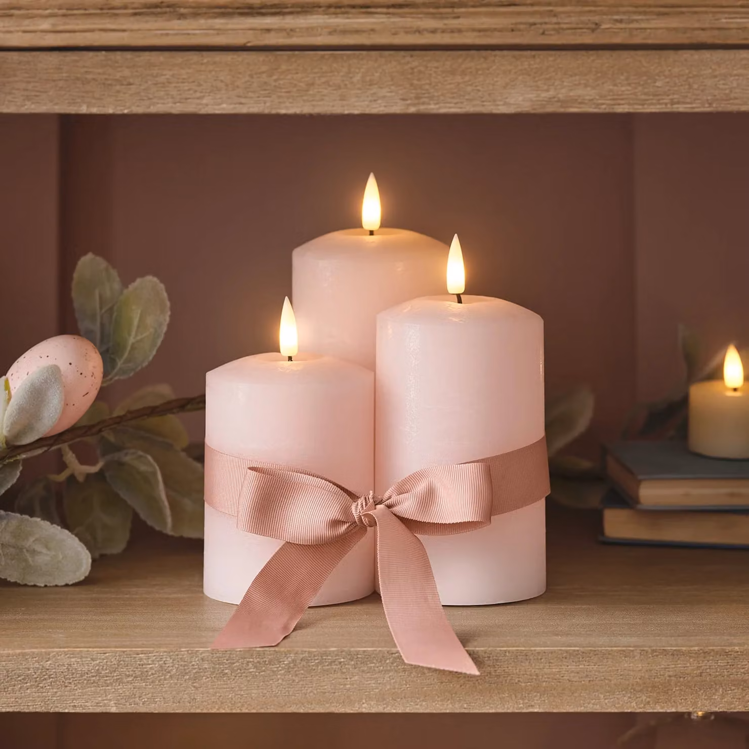 TruGlow® Pastel Pink LED Pillar Candle Trio with Remote Control, Flicker Effect and Timer