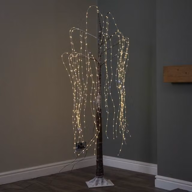 Premier 180cm Flocked Brown Willow Christmas Tree with 600 Warm White LEDs