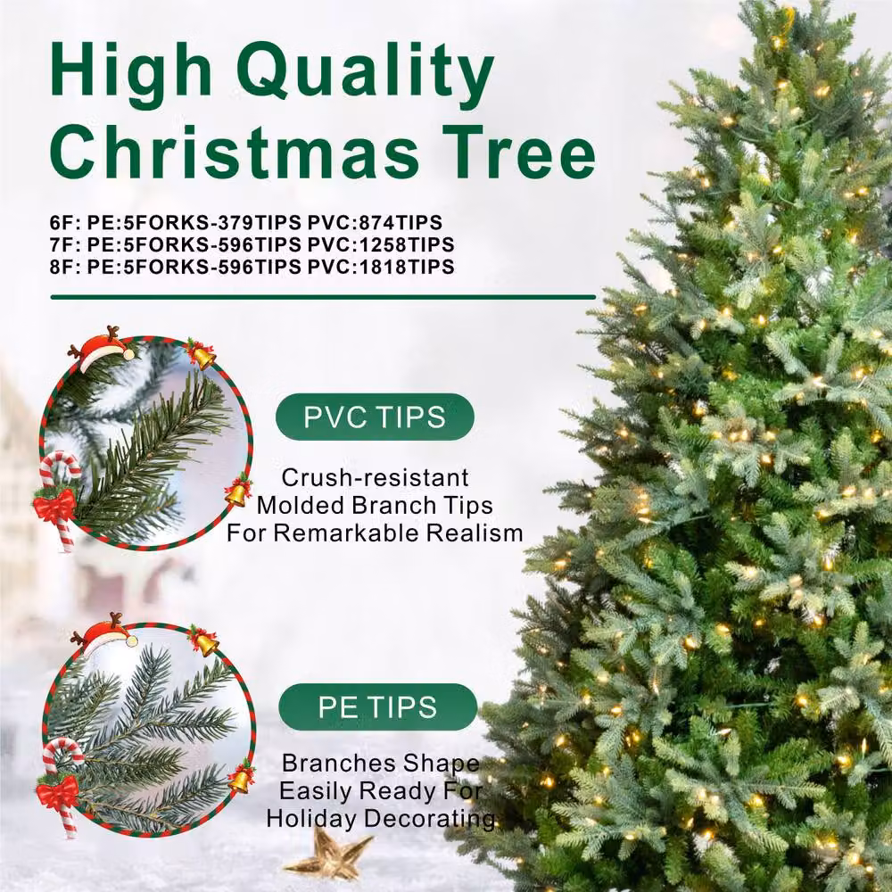 Direct Wicker 8ft Pre-lit Artificial Grand Fir Christmas Tree with 2,615 Mixed Tips in Green – 5