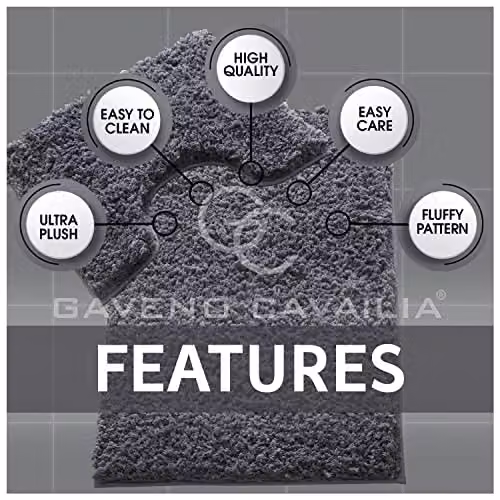 Gaveno Cavailia 2 Piece Non-Slip Zero Twist Bath Mat and Pedestal Set in Anthracite Grey, W/D/H: 50 x 80 cm and 50 x 40 cm – 3