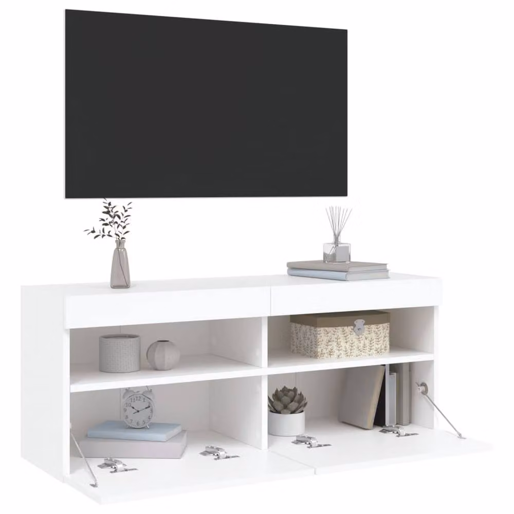 Berkfield Home Modern White Wall Mounted TV Cabinet with Integrated LED Lighting W: 100 cm, D: 40 cm, H: 40 cm – 5