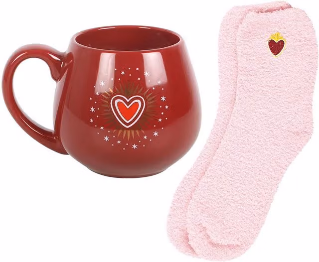 Kingsbury Gifts Sacred Heart Mug and Socks Set in Red and Pink