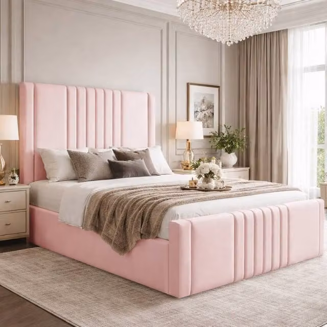 Desire Deco Haisley Ottoman Storage Bed Frame in Pink Plush Velvet, Super King, W/D/H: 200 x 160 x 125 cm – 1