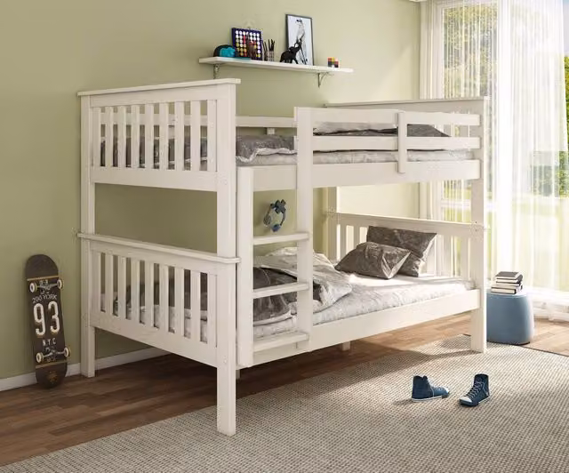 Bedmaster Oslo White Solid Wood Bunk Bed Frame, W/D/H: 120 x 200 cm