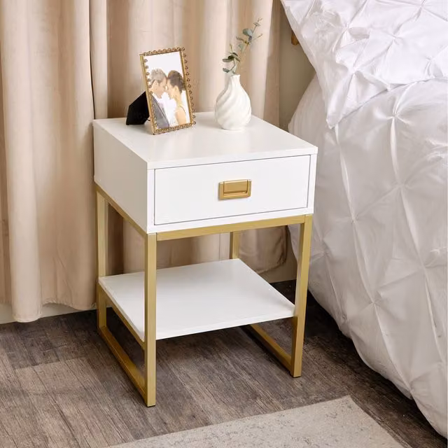 Melody Maison Elle Bedside Table in White and Gold